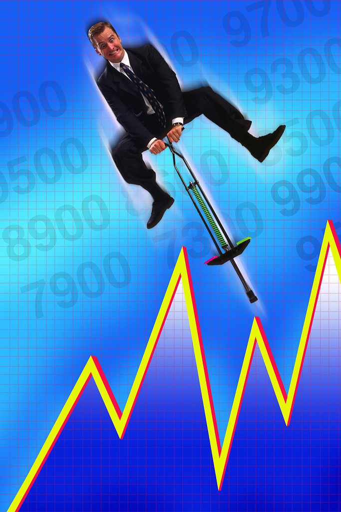 Businessman Bouncing Over Stock Chart